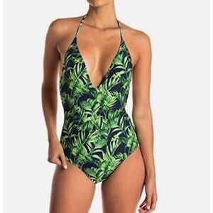 ONIA Nina One Piece Halter Green Palm Forest Navy SwimSuit  Sz XL  RP $175 NEW